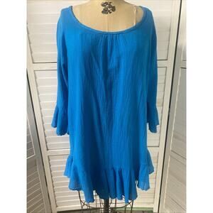 Drawstrings of Malibu Women's Teal Blue 3/4 Sleeve Blouse Top Babydoll Sz Large